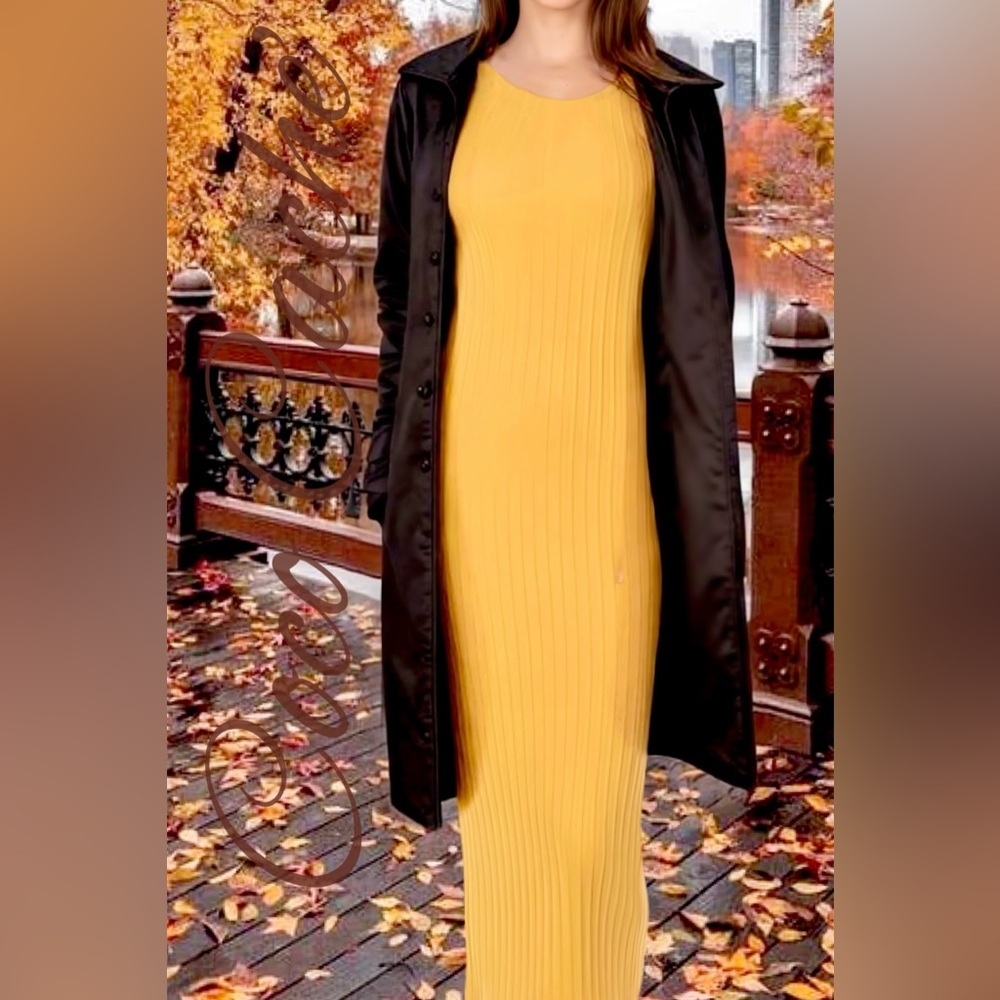 Elegant Yellow Ribbed Sleeveless Midi Tank Dress - Picture 3 of 10